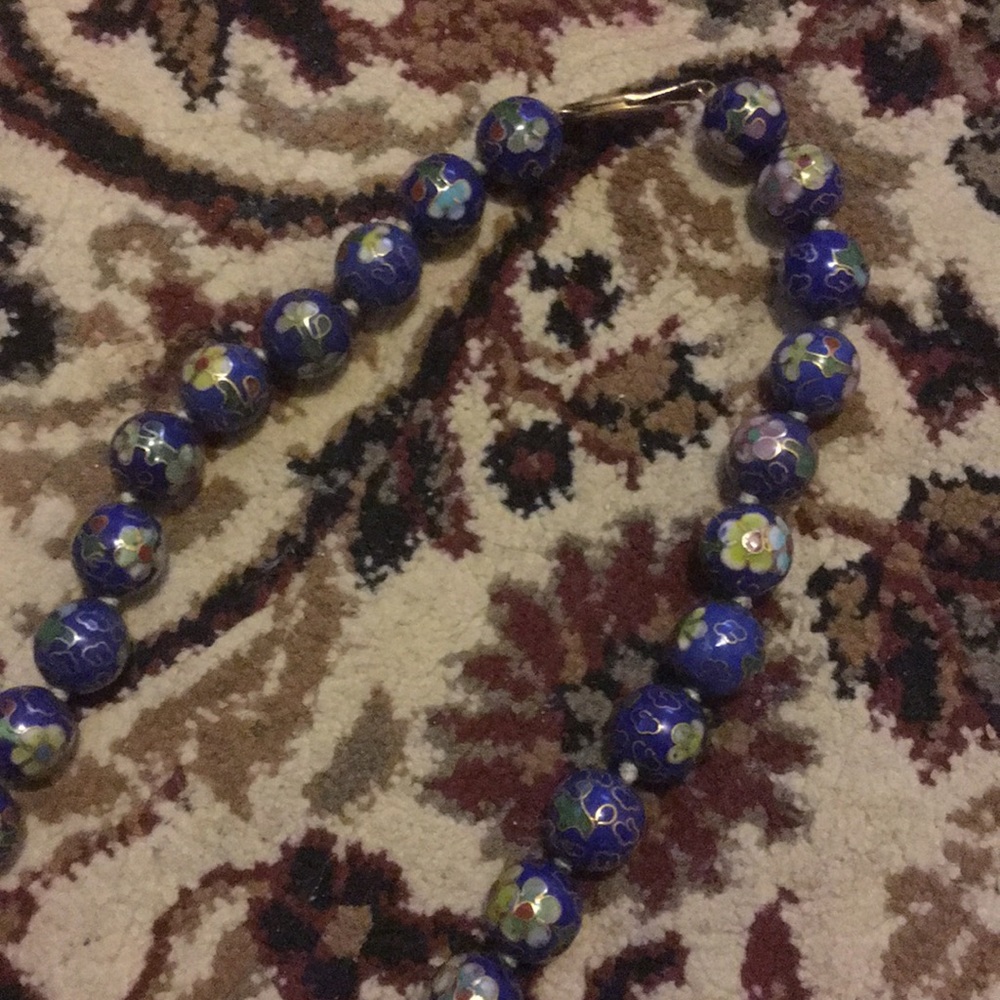 Long hand painted floral necklace